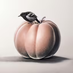 a bird perches on the top of a pumpkin