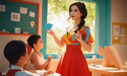a child looks down at a drawing on the board in front of her