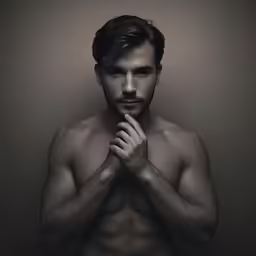 a shirtless man in black is posing