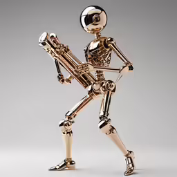 a robot with metal arms and legs is running