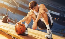 a man in a basketball uniform holding a basketball