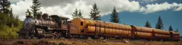 an old train engine with many brown carriages sitting on the tracks