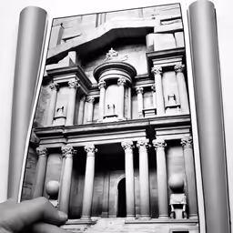 black and white photograph of the hand holding up a large picture frame
