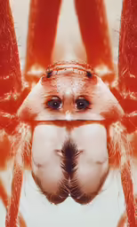 an orange, black and white image of a spider