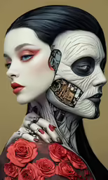 a woman with makeup and a skeleton head