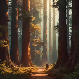 the silhouette of a man walks through a forest