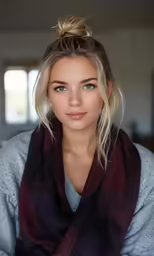 a young blonde woman with blonde hair wearing a sweater