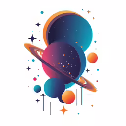 an artwork of planets and stars against a white background