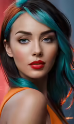 a young girl with blue and green hair