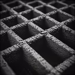 a black and white photo of a giant waffle