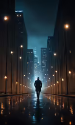 the man in the dark is alone in the city at night