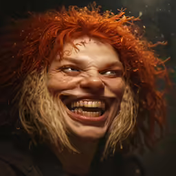 a woman with very red hair smiling