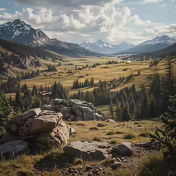 large rocks stacked together on the side of the mountain