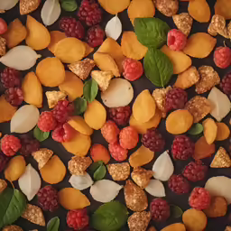 a close up image of fruit and snack toppings