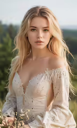 a young lady wearing a dress with long sleeves