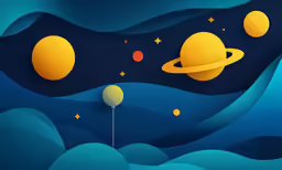 a paper cut illustration of a sun, saturn and a planet