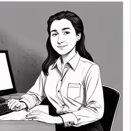 a lady is on the computer and smiling
