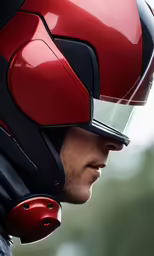 a close up of the head of a man with a helmet on