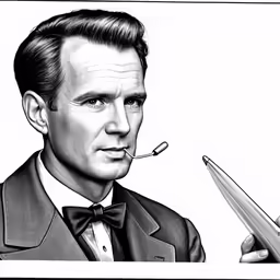 a drawing of a man holding up a scissors
