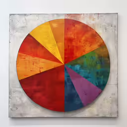 an abstract painting with multiple layers of red, yellow and blue,an abstract painting has multicolors in each circle