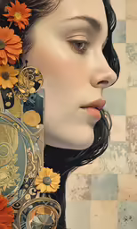 a painting of a woman with her face closed