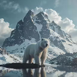 a polar bear standing on top of a snowy mountain