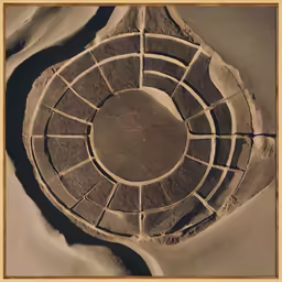 the circular stone bench is shown in this aerial view