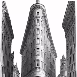 a tall building with a tower sitting next to other buildings