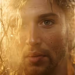 a man with wet hair on his face and a goatee beard