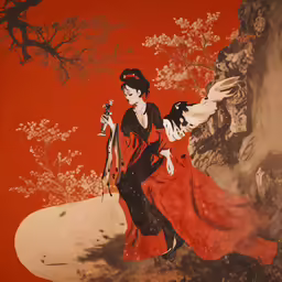 a painting of two women in oriental garb and holding hands
