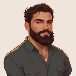 a man with a beard wearing green shirt