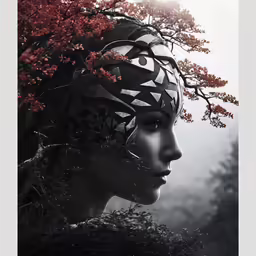 a woman wearing an ornate head piece with many branches