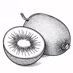 a drawing of kiwi fruit with a slice in it