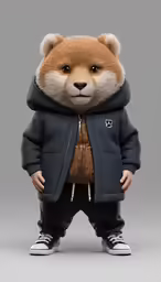 an image of a stuffed animal with a jacket