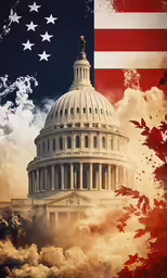 a close up of the capitol building with stars and clouds