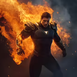 a man standing in front of a fire