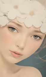 a very pretty looking woman with some flowers in her hair