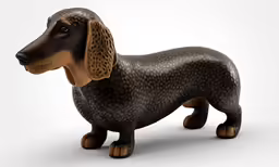 a toy dachshund standing on the ground
