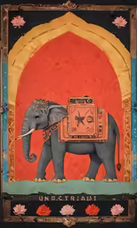 a painting of an elephant with a band box around its neck