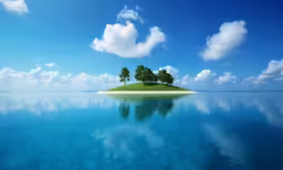 a green island in the middle of a lake