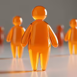 an orange glass man standing out from the crowd
