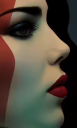 a woman with red lips and face painted like the flag of the united states