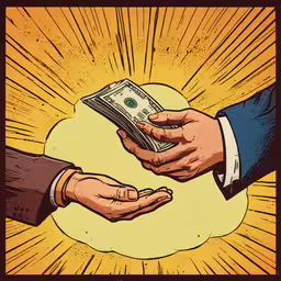 two hands that are holding money against each other,two people exchanging money on a table