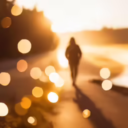 a woman is running down the street in a blurry scene