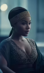 the beautiful african american woman in an evening gown