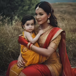 a beautiful young lady and a small child