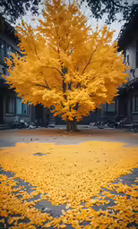 an image of a tree with leaves on the ground