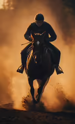 man riding on the back of brown horse on dirt