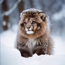this is a fluffy furry animal in the snow