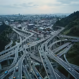 traffic on the interstate in a busy highway intersection
